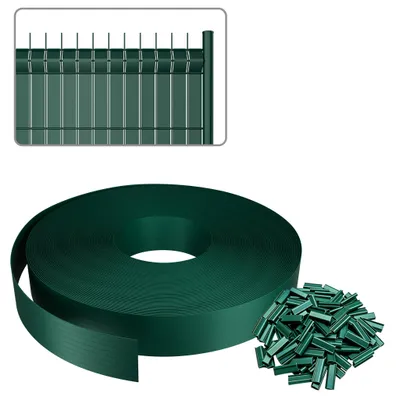 Produktbild von QEENTOE PVC Sichtschutzstreifen, Sichtschutz Zaun 5cmx70m inkl 140 Clips Zaunblende für Doppelstabmattenzaun & Stabmattenzaun, Grün