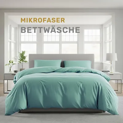 Produktbild von Lavea® Bettwäsche 135x200 cm, 2-teilig, 1 Bettbezug 135x200 cm, 1 Kissenbezug 80x80 cm, Mikrofaser, weich, atmungsaktiv, hypoallergen, Markenreißverschluss, Bettwäsche-Sets Eukalyptus