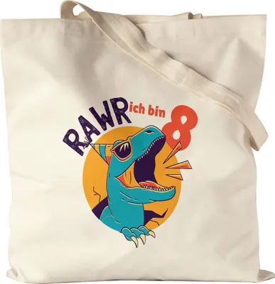 Produktbild von Raw Ich Bin 8 Jutebeutel Stoffbeutel Canvas Geschenkidee 8. Geburtstag Humorvoll Sarkastisch Dinosaurier T-Rex Dino