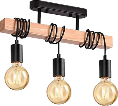 Image de Lustre, Suspension industrielle en bois, Réglable en hauteur, 64244-3, Pas d'ampoule (E27)