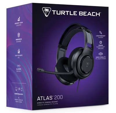 Produktbild von Turtle Beach Atlas 200 Wired PC Gaming Headset für PC, Gaming Konsolen und Mobilgeräte mit 3.5mm Klinke, Kabelgebunden, 20 - 20000 Hz, Gaming, 280 g, Kopfhörer, Schwarz