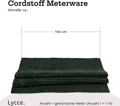 Produktbild von Lycce Cordstoff Meterware | 35.000 Scheuertouren | Tierfreundlich & kratzresistent | 1 lfm x 1,40 m breiter Polsterstoff für Möbel, Kissenbezüge und andere DIY Projekte | 360 g / m² | versch. Farben, Farbe:grün
