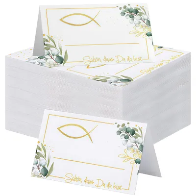 50 Tischkarten für Hochzeit, Geburtstag, Taufe – elegant, 10x9 cm