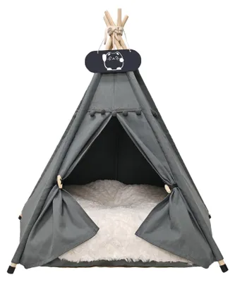 Obrázok produktu pre Omgoods - Stan typu "tipi" Luxe - Posteľ pre psa - Stan pre mačky - Odnímateľná podložka - Odolný materiál (bavlna) - 40 x 40 x 50 cm - Búda pre psa