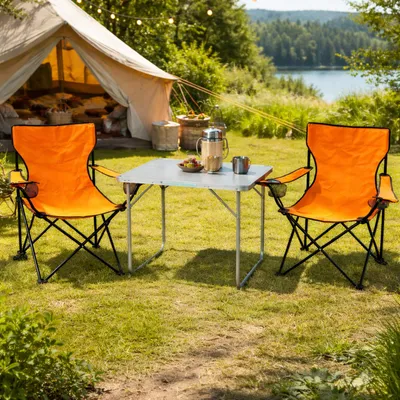 3-teiliges Campingmöbel Set orange Tisch+Campingstühle mit Tasche