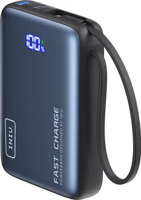 Produktbild von Iniu, Pocket Powerbank 20000mAh 2x USB-A/USB-C mit Kabel, Schwarz