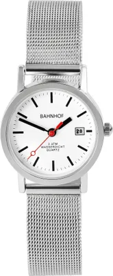 Produktbild von Bahnhof Damenuhr mit Milanesearmband, Datumsanzeige