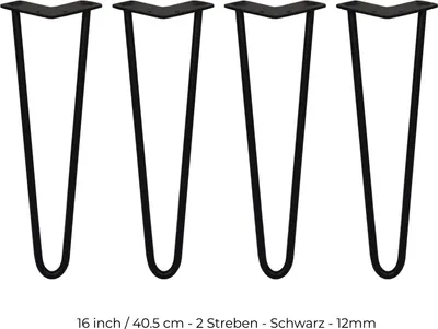 Produktbild von 4x 40,5cm Hairpin Tischbeine 2 Streben - 12mm - Schwarz