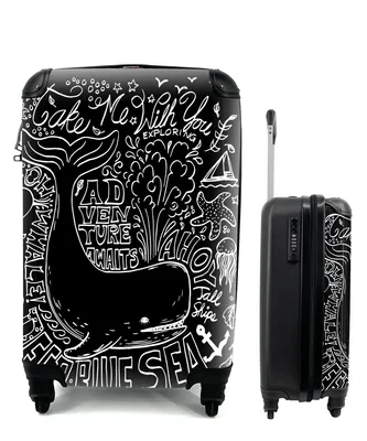 Produktbild von MuchoWow® Koffer Handgepäck Trolley Rollkoffer Kleine Reisekoffer mit 4 Rollen - Illustration eines Wals und Texte - Cabin Size < 55x40x23 cm & 55x40x20 cm - Fotokoffer - Kabinenkoffer - Boardgepäck - Reise-Box - Reisekoffer - Reisegepäck - Koffer mit Bild - Trolley für Kinder