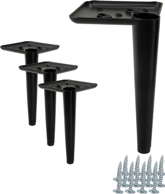 Zdjęcie produktu dla Zestaw 4 eleganckich nóg obrotowych, czarny mat, wysokość 17 cm - idealne metalowe nogi meblowe do mebli tapicerowanych, mebli TV i komód, w tym akcesoria śrubowe.