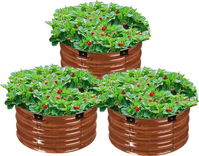 Obrázek produktu pro Vyvýšený kovový záhon VEVOR, 590 x 265 mm, sada 3 kusů, pozinkovaný truhlík s otevřeným dnem, pro pěstování zeleniny, květin a bylinek na zahradě, tmavý dřevěný povrch