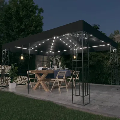 Produktbild von The Living Store Pavillon mit Doppeldach & LED-Lichterkette 3x4 m Anthrazit