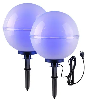 Produktbild von 2er Set RGB LED Kugelleuchte, weiß, Kabel 5m, H 71 cm