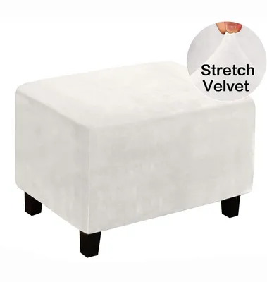 Produktbild von (Weiß XL) Stretch-Plüsch-Ottoman-Schonbezüge, abnehmbare Fußschemel, schützen Fußstützenbezüge