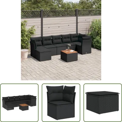Produktbild von The Living Store 8-tlg. Garten-Sofagarnitur mit Kissen Schwarz Poly Rattan