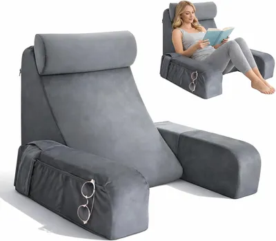 Produktbild von Lesekissen für Bett, Rückenlehne mit Armlehnen, Becherhalter und Handyhalter