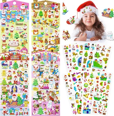 Produktbild von Weihnachtsaufkleber für Kinder - Selbstklebende Glitzer-Scrapbook-Aufkleber - Dekoration und Scrapbooking - Verpackung mit 12 Bögen