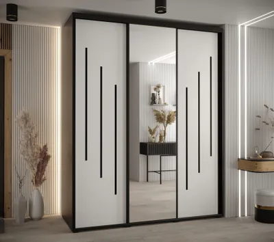 Produktbild von Kleiderschrank YVONA 9 - 190/60 cm, schwarz/weiß/schwarz