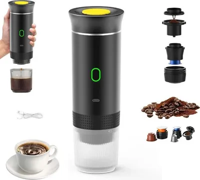 Tragbare Kapselkaffeemaschine, 3-in-1-Kaffeemaschine (12 V), Selbstaufheizzeit 4–6 Minuten, kleine und große Kapseln, Schwarz