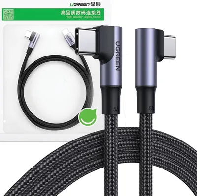 Image de Ugreen Us335 70698 Câble coudé Usb-C - Usb-C Pd Qc Fcp 100W 5A 480Mb/S 2M - Noir