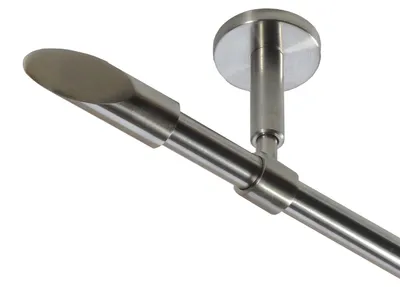 Produktbild von Gardinenstange Set Edelstahl Look Metall Ø 16mm zur Deckenträger 1-lauf Modern Schräge, Länge wählbar D11 E15