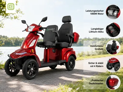 Produktbild von E-Seniorenmobil Vista Quarter-1L, Blei-Akku, 4-Rad, 1000 Watt, groß Sitz, Rot