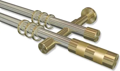 Produktbild von Interdeco Gardinenstange, Vorhangstange Edelstahl-Optik / Messing-Optik Modell Prestige Mavell, 20 mm Ø 2-läufig, 480 cm (geteilt)