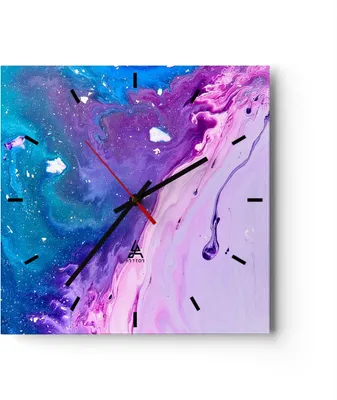 Produktbild von Wanduhr - Quadrat - Glasuhr - Abstraktion modern - 30x30cm - Schleichendes Uhrwerk - Lautlos - zum Aufhängen bereit - Dekoration Modern - Wanddekoration aus Glas - C3AC30x30-3824