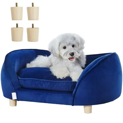 Image de Canapé pour animaux de compagnie - Canapé pour chiens en velours doux - Chiens et chats de taille moyenne - Canapé pour chats résistant à 37 kg - Bleu foncé