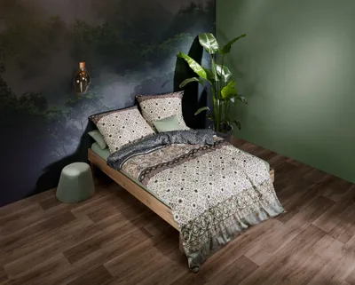 Produktbild von Fleuresse Mako-Satin Bettwäsche 200x220 Mosaik Ornamente grün braun 114561-05