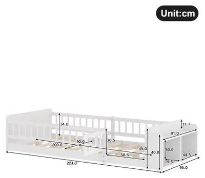 Productafbeelding van Houten kinderbed - Enkelbed - 90 x 200 cm - Grenenhout - Met opbergruimte - Zonder matras - Wit