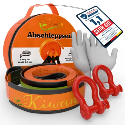 Produktbild von Abschleppseil WLL 10 t Maximale Sicherheit statt Bruchlast-Tricks 38 t Bruchlast e Belastbarkeit XXL Schäkel 5 m x 7,5 cm Offroad Bergungsgurt