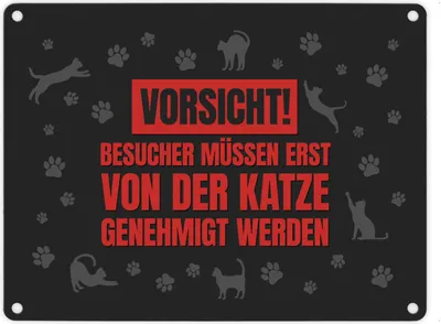 Produktbild von Besucher müssen erst von der Katze genehmigt werden Metallschild in grau-rot