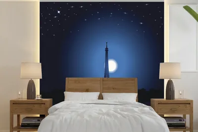 Produktbild von MuchoWow® Fototapete für Wohnzimmer oder Schlafzimmer Wandtapete Vinyl Motivtapete Eine Illustration des Eiffelturms bei Nacht - 220x220 cm - Tapeten