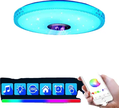 Immagine prodotto di Plafone, altoparlante Bluetooth integrato, dimmerabile e controllo intelligente, 385x385x8 cm, modificabile, BIANCO