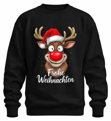 Zdjęcie produktu dla Merry Christmas Funny Reindeer Rudolf Christmas Hat Cartoon Uni Sweatshirt Pullover, Czarny, S