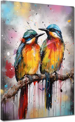 Produktbild von Vögel frontal Pop Art Leinwandbild Wandbild Kunstdruck XL Wanddeko: 105x140x4cm