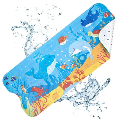 Productafbeelding van Antislip badmat, 100x40 cm, PVC, BPA-vrij, met zuignappen, machinewasbaar, dolfijnenmotief