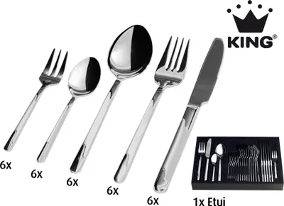 Produktbild von 31tlg. Besteckset HMC im ETUI / Edelstahl 18/0 / 6x Menülöffel, 6x Menügabel, 6x Menümesser, 6x Kaffeelöffel, 6x Kuchengabel, 1x Etui