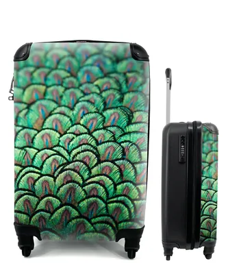 Produktbild von MuchoWow® Koffer Handgepäck Trolley Rollkoffer Kleine Reisekoffer mit 4 Rollen - Pfau - Federn - Muster - Cabin Size < 55x40x23 cm & 55x40x20 cm - Fotokoffer - Kabinenkoffer - Boardgepäck - Reise-Box - Reisekoffer - Reisegepäck - Koffer mit Bild - Trolley für Kinder