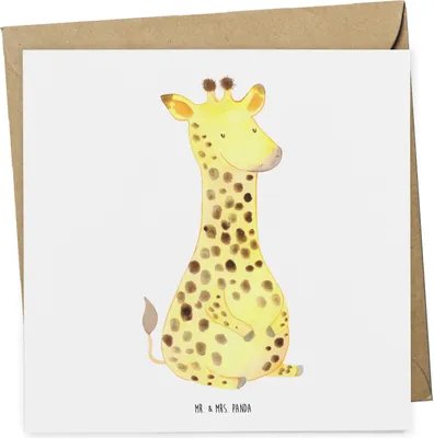 Produktbild von Mr. & Mrs. Panda Grußkarte Giraffe Zufrieden - Weiß - Geschenk, doppelkarte, anlasskarte, Glückwunschkarte, Afrika, faltkarte, Abenteuer, Glück, Klappkarte