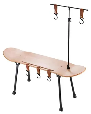 Produktbild von Tragbarer Outdoor Campingkochtisch - Kochstation - Verstellbare Lampenhalterung - 5 Haken - Metallgestell - Holzoptik