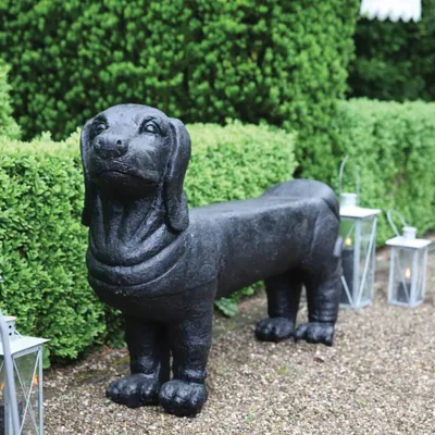 Obrázok produktu pre Esschert Designová záhradná lavička Kamenná lavička Dachshund Black AV12