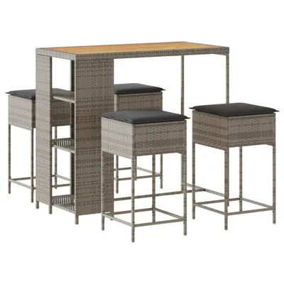 Produktbild von vidaXL 5-tlg. Gartenbar-Set mit Kissen Grau Poly Rattan