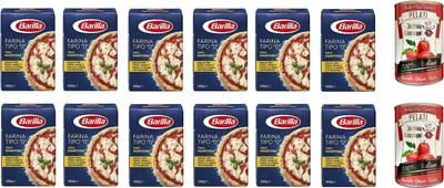 Produktbild von 12x Farina Barilla Tipo "0" per Pizza Napoli Pizzamehl Pizza Mehl 1kg + Italian Gourmet 100% italienische geschälte Tomaten dosen 2x 400g