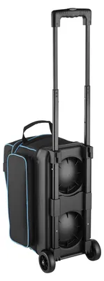 Image de Sac de bowling SucceBuy pour 3 boules avec roulettes, compartiment séparé pour chaussures (jusqu'à la taille US 16) et grande poche pour accessoires, poignée télescopique jusqu'à 105 cm, noir et bleu