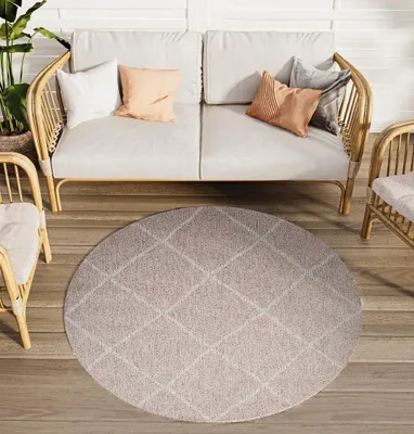 Immagine prodotto di Tappeto Rotondo Esterno Interno Soggiorno Camera da letto Rosa Grigio Rombo 130 x 130 cm