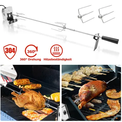 Obrázok produktu pre Fiqops nerezová súprava rožníc 117cm grilovacia svorka na mäso s motorom vrátane ihiel na mäso, 220V - 240V, elektrický rožeň, rožeň, rožeň na rožeň
