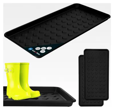 Produktbild von 2er Set Schuhabtropfschale - 72 x 35 cm - Abtropfmatte für nasse Schuhe - Schuhablage für Herbst & Winter - Schuhmatte aus Kunststoff - Schuhwanne für Flur - Schuhtablett - Schwarz
