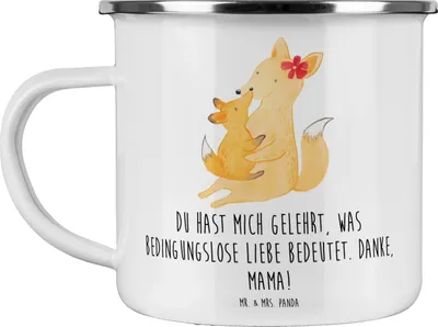 Produktbild von Mr. & Mrs. Panda Teebecher Mama Liebe - Weiß - Geschenk, Emaille Tasse, herzergreifend, Wertschätzung, Lächeln, Aufmerksamkeit, Outdoor, Bedanken, bedingungslose, Pott